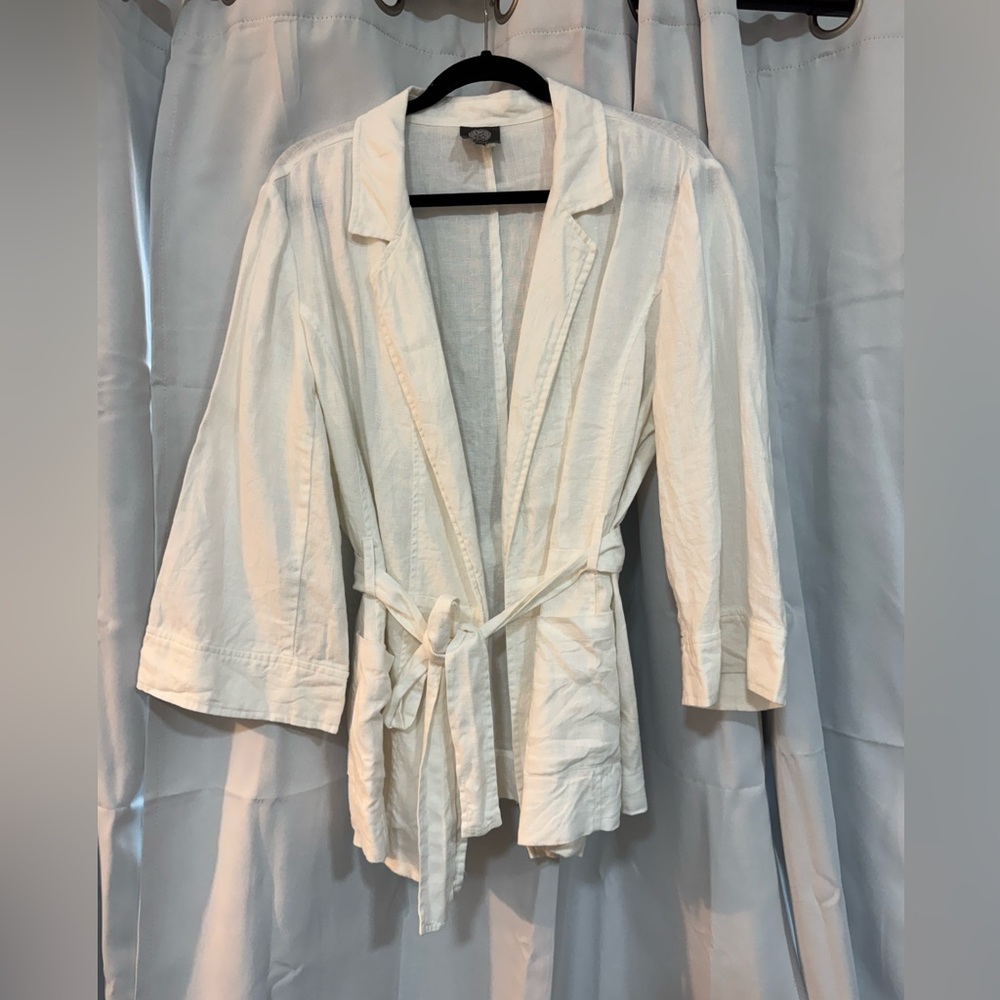 Vince Camuto XL linen wrap blazer, kimono wrap, white, excellent preowned